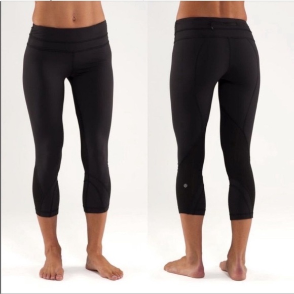 Lululemon Run: Inspire Crop II Leggings Solid Black size 4 - Picture 1 of 7
